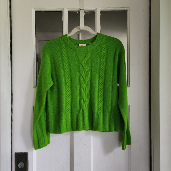 Elie Tahari Cashmere Green Cable Knit Crewneck Sweater